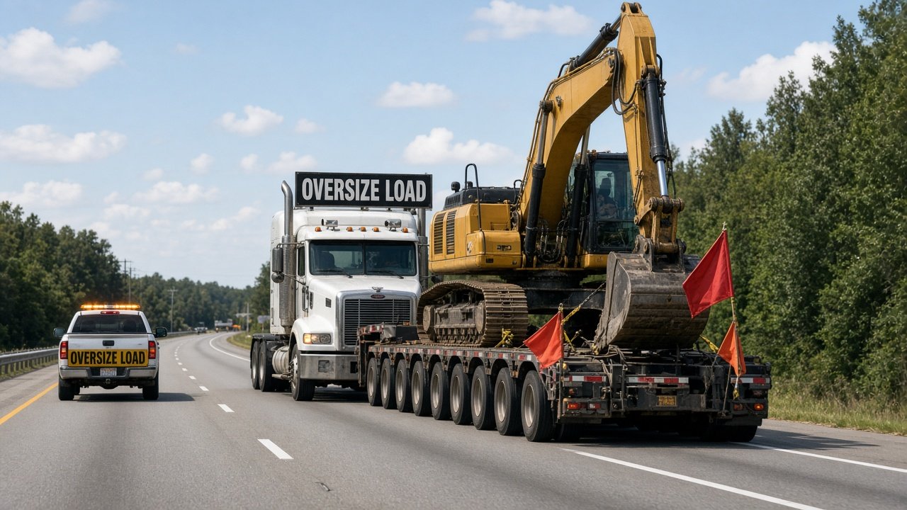 Oversize heavy equipment load with permit and escort planning